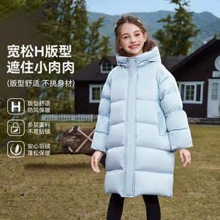Abckids三防羽绒服女童25年冬季长款加厚保暖连帽面包服