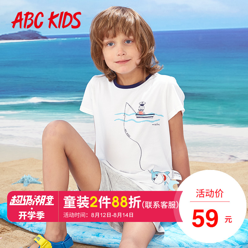 abckidsͯװ ÄÐͯ¶ÌÐäTÐôÏÄ×°2018³±¿á¶ùͯ¿¨Í¨ÉÏÒÂÓ¡»¨´òµ×ÉÀ³±