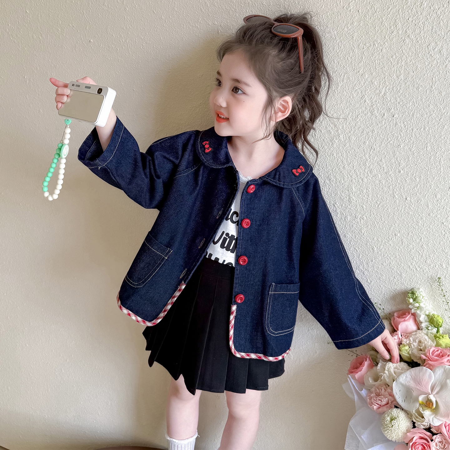 女童2025春秋季新款猫咪刺绣牛仔外套娃娃领时尚潮流女宝宝百搭潮