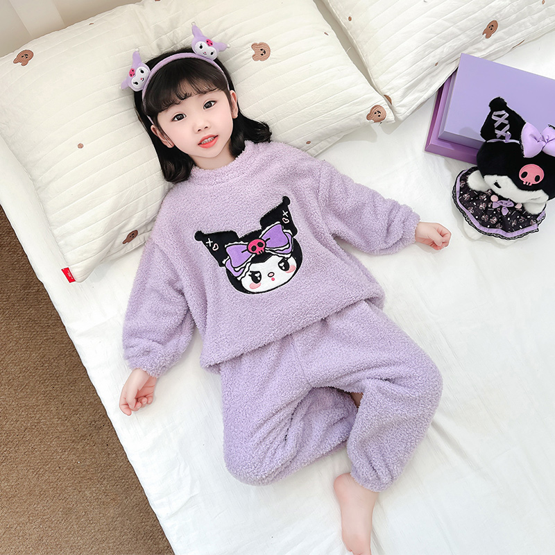 女童秋冬法兰绒睡衣家居服套装