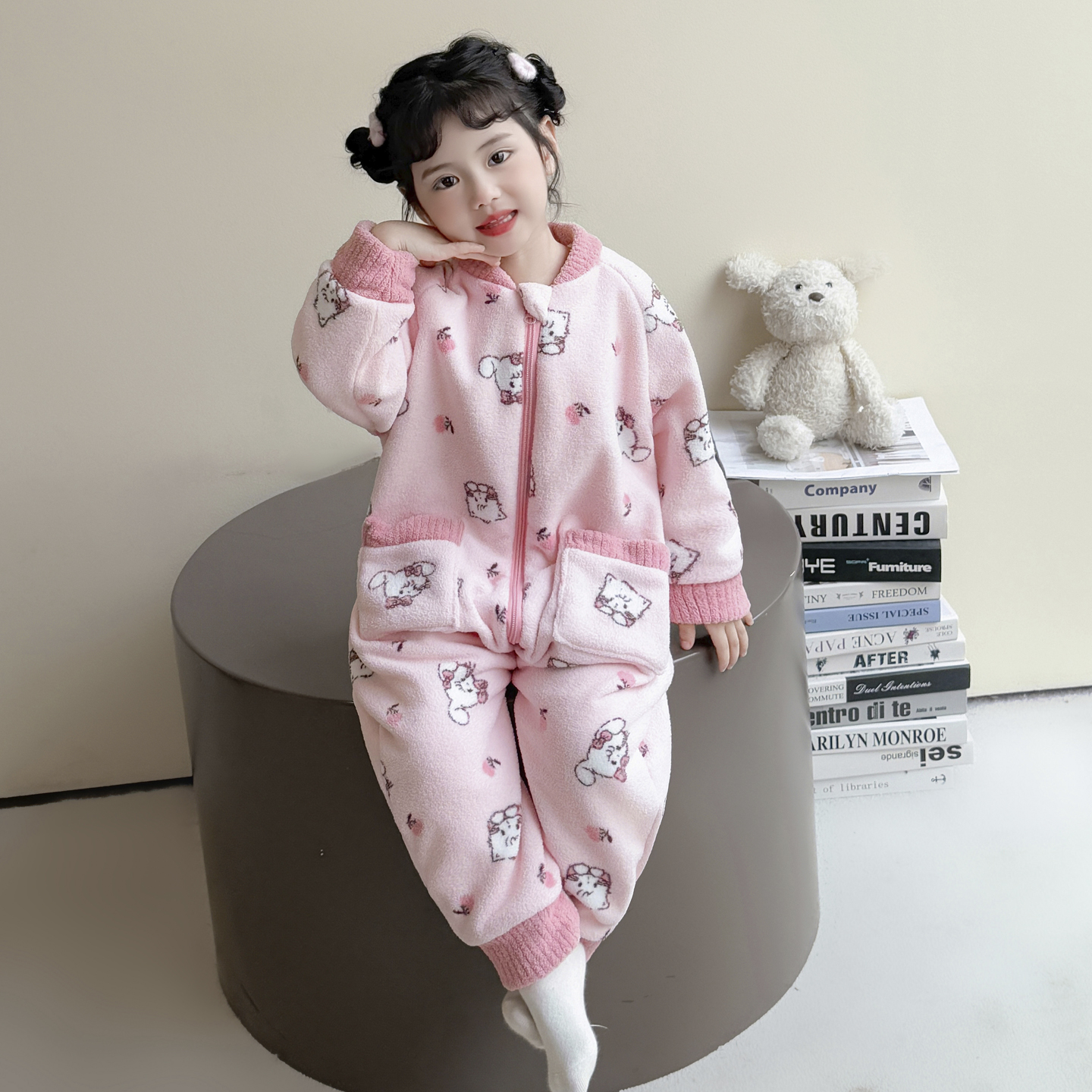 女童珊瑚绒连体睡衣秋冬新款双层