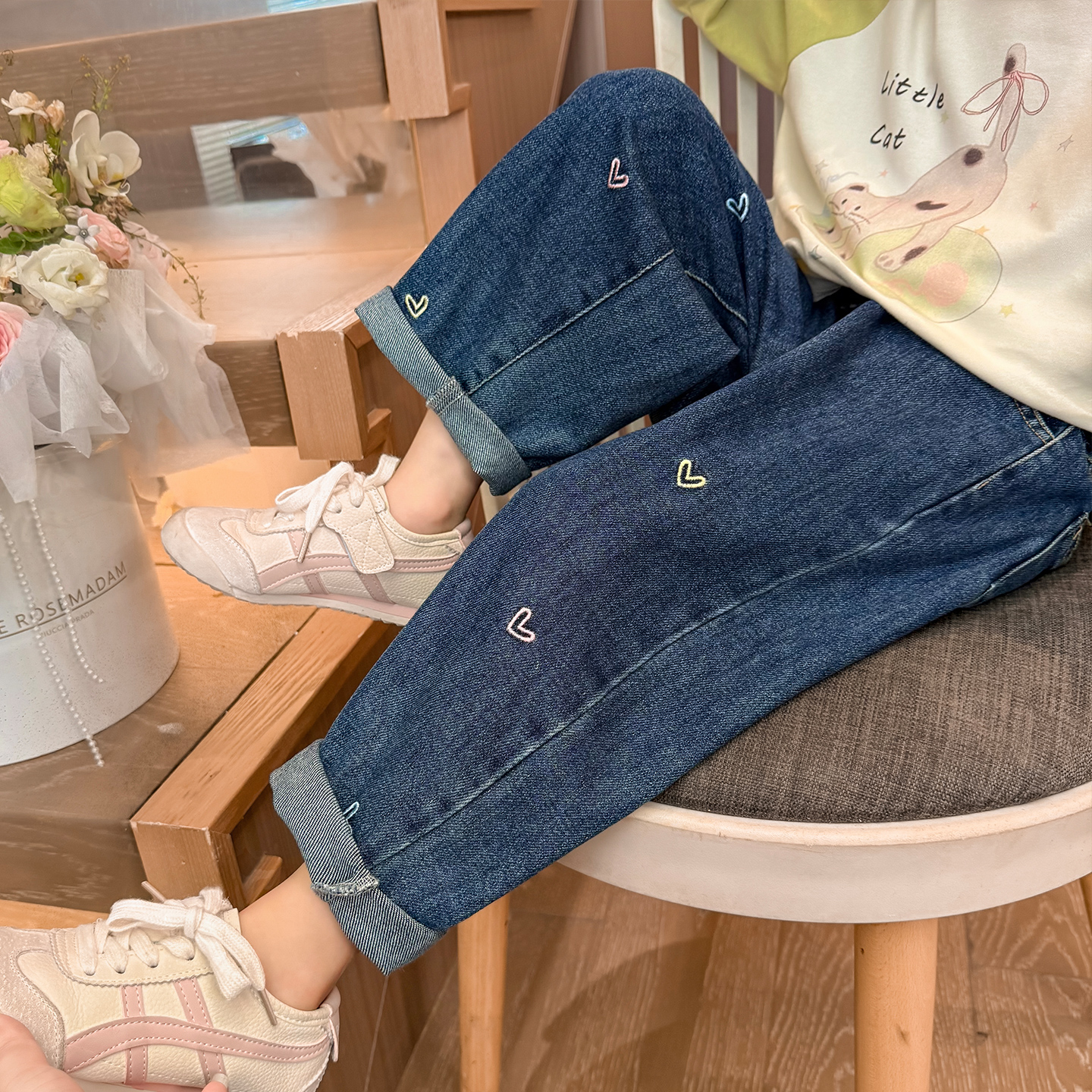 女童春秋季新款裤子牛仔裤阔腿裤