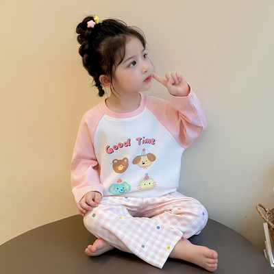 女童2025春秋卡通波点家居服套装