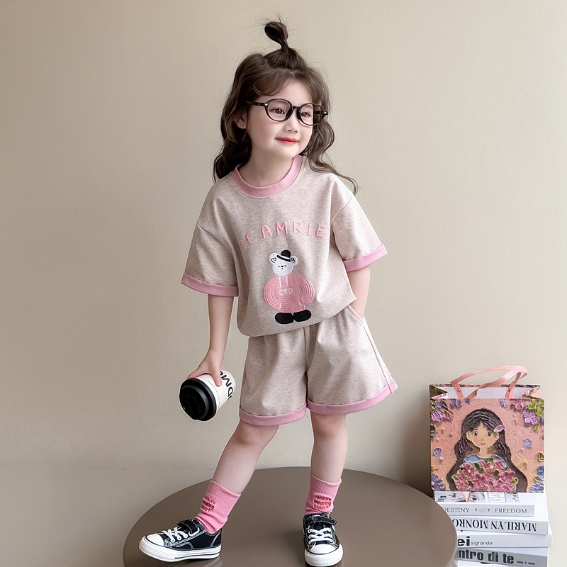 女童运动套装夏季2025新款女宝宝卡通短袖两件套儿童夏装休闲衣服