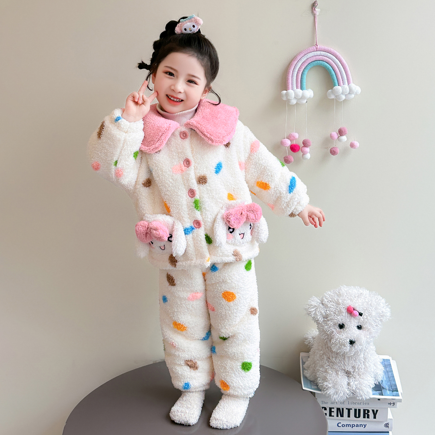 女童珊瑚绒睡衣套装2025冬季新款