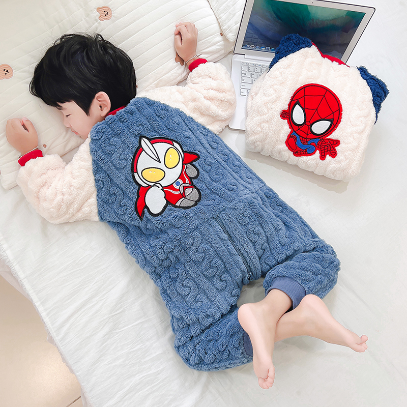 男童连体睡衣秋冬季2025新款加厚