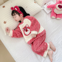 女童珊瑚绒睡衣冬加厚2025新款儿童家居服女宝宝女孩分体卡通冬装