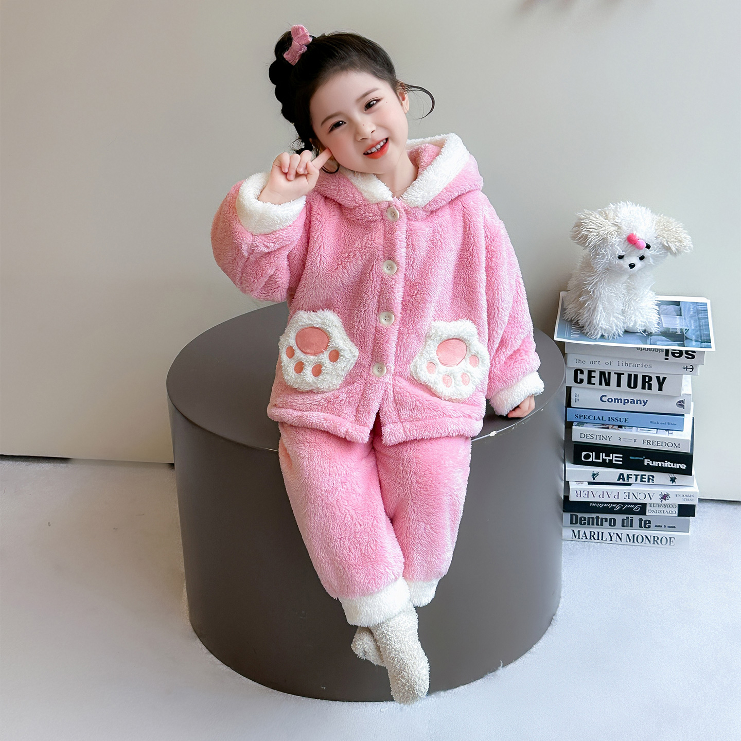 女童睡衣套装秋冬季2025新款双层