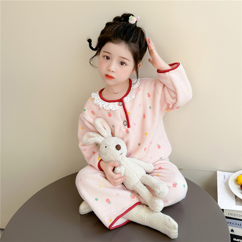 女童法兰绒睡衣套装秋冬季