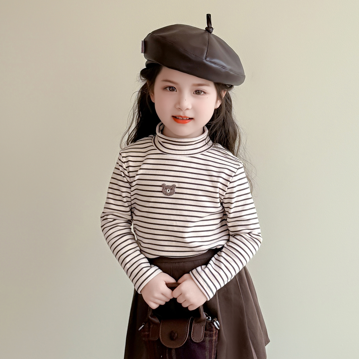 儿童德绒打底衫半高领内搭T