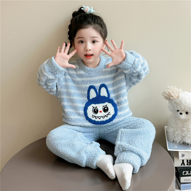 女童珊瑚绒睡衣套装秋冬季2025新