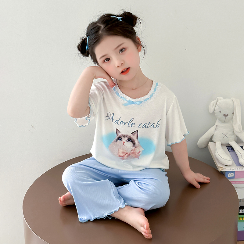 女童睡衣夏季莫代尔家居服套装