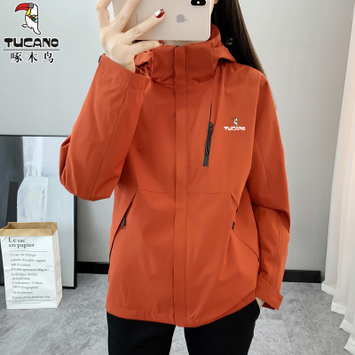 啄木鸟朱雀红冲锋衣女三合一夹克
