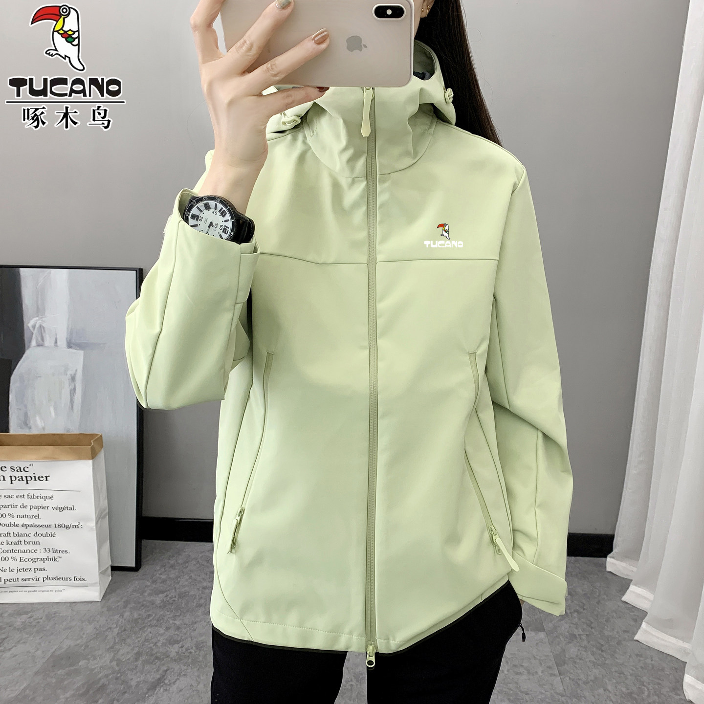 啄木鸟户外三防软壳冲锋衣男女单层防风防水外套轻量化夹克登山服