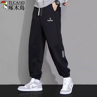 啄木鸟春秋季宽松男士运动裤潮流百搭休闲宽松卫裤帅气束脚长裤子