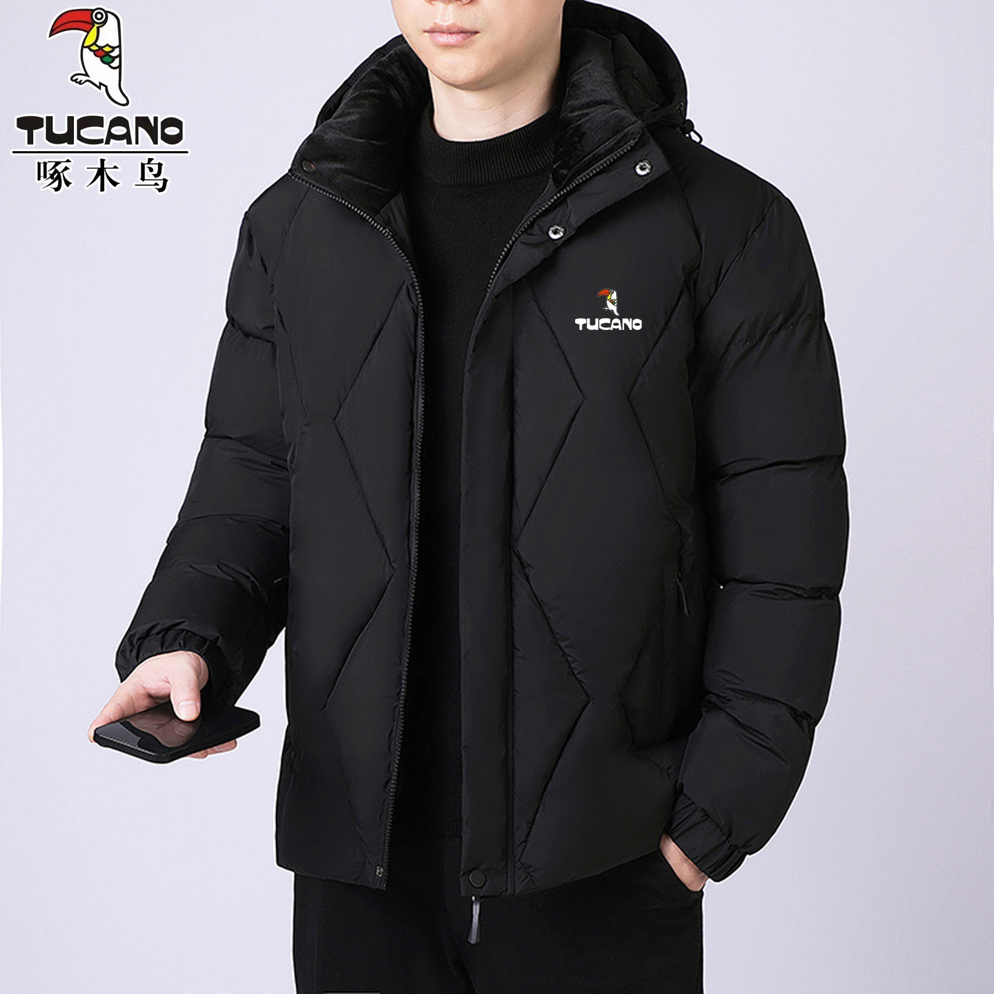 啄木鸟爸爸冬装外套男士棉袄中老年棉衣宽松保暖加厚连帽羽绒棉服