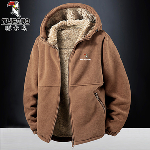 啄木鸟冬季摇粒绒开衫卫衣男士夹克加绒加厚抓绒衣保暖羊羔绒外套