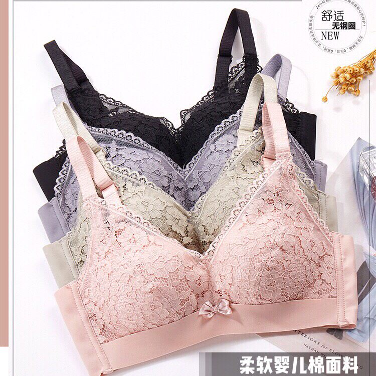 无钢圈聚拢性感女内衣收副乳亲亲棉四排扣胸罩加厚婴儿棉小胸文胸