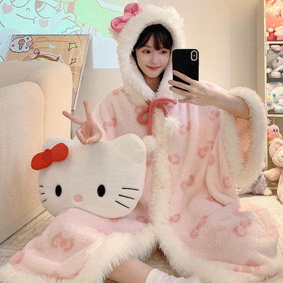 珊瑚绒睡袍大码400斤女秋冬睡衣连帽可爱加厚长款睡裙孕妇家居服