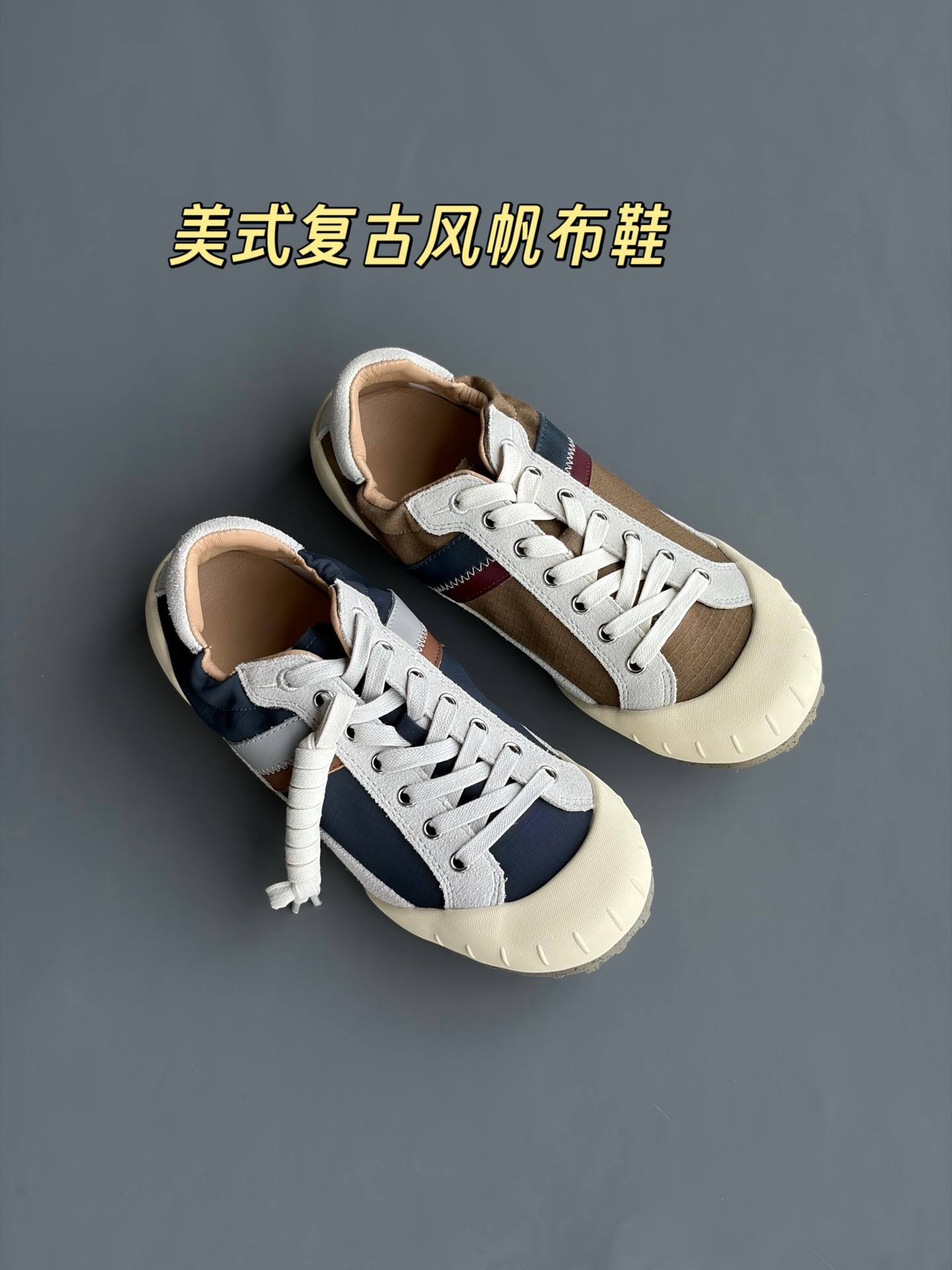 外贸单复古美式厚底复古帆布鞋女系带牛皮板鞋休闲内增高户外鞋