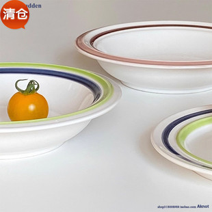 蓝绿海盐/玫瑰琥珀平盘/汤盘陶瓷早餐盘中古意面盘甜品盘蛋糕盘