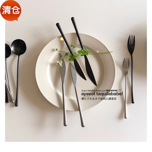 blue不锈钢刀叉勺复古细柄甜品叉高级感西餐餐具精致餐刀餐叉餐勺