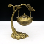 中式 檀香盘香炉茶道香熏球 礼品 吊炉禅意纯铜香薰炉 挂炉