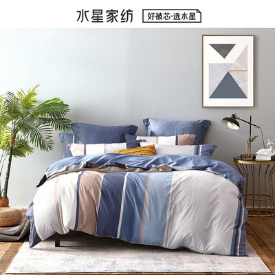 水星全棉四件套简约四季通用双人