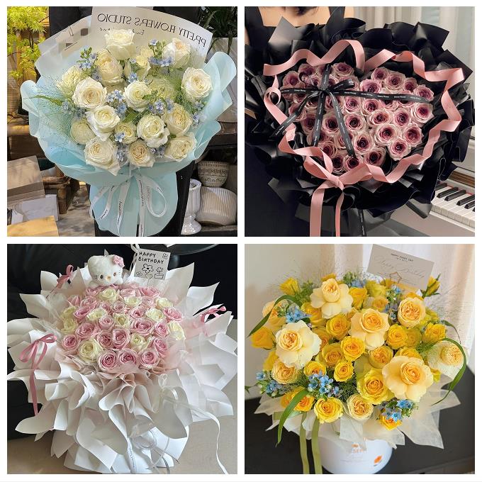 洛阳市吉利洛龙区孟津新安县同城鲜花店送卡布碎冰蓝玫瑰生日花束