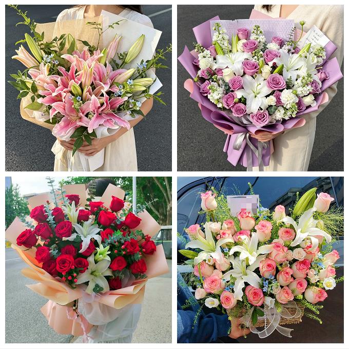 东莞市厚街沙田道滘镇洪梅镇同城鲜花店玫瑰百合花束送老婆女朋友