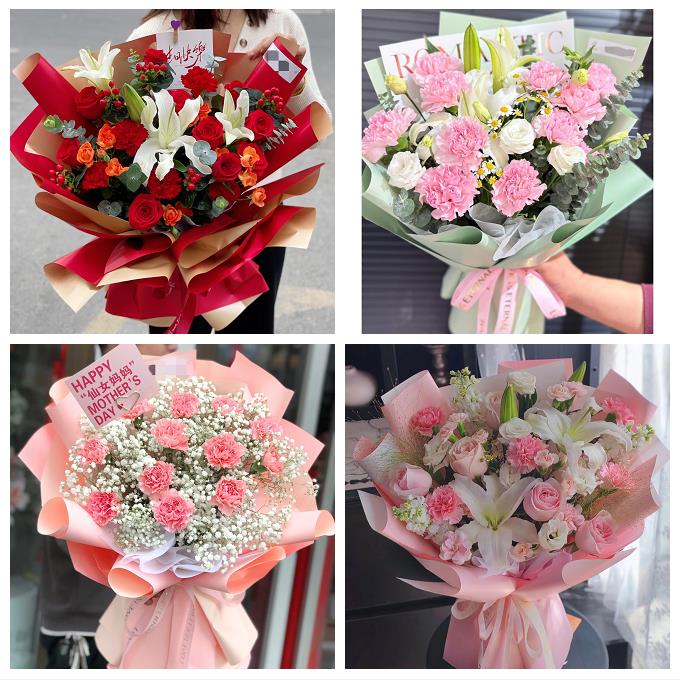 送阜新市细河区阜新县彰武县同城花店康乃馨百合鲜花束送长辈生日