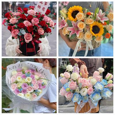 榆林市靖边定边绥德县米脂县同城鲜花店玫瑰向日葵绣球送朋友生日