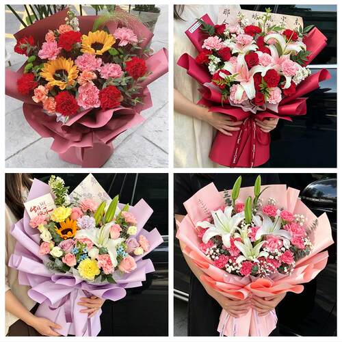 送咸宁市咸安区嘉鱼县通城县同城鲜花店送康乃馨百合长辈生日花束