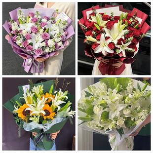 晋中市昔阳寿阳县太谷县祁县同城鲜花店玫瑰百合花束送老婆女朋友