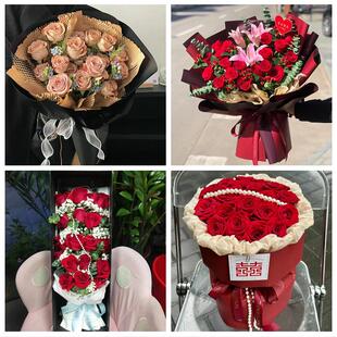 送嘉兴市海宁市平湖市桐乡市同城鲜花店情人节玫瑰花束礼盒送女友