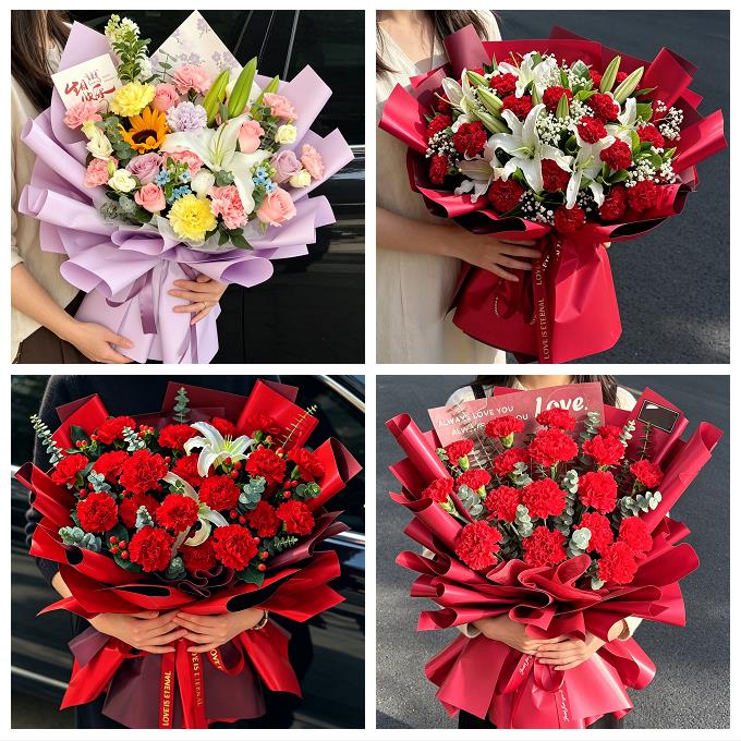 淄博市周村区桓台高青沂源县同城鲜花店送康乃馨百合长辈生日花束