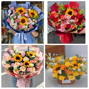 忻州市繁峙宁武静乐县神池县同城鲜花店送男士朋友向日葵玫瑰花束