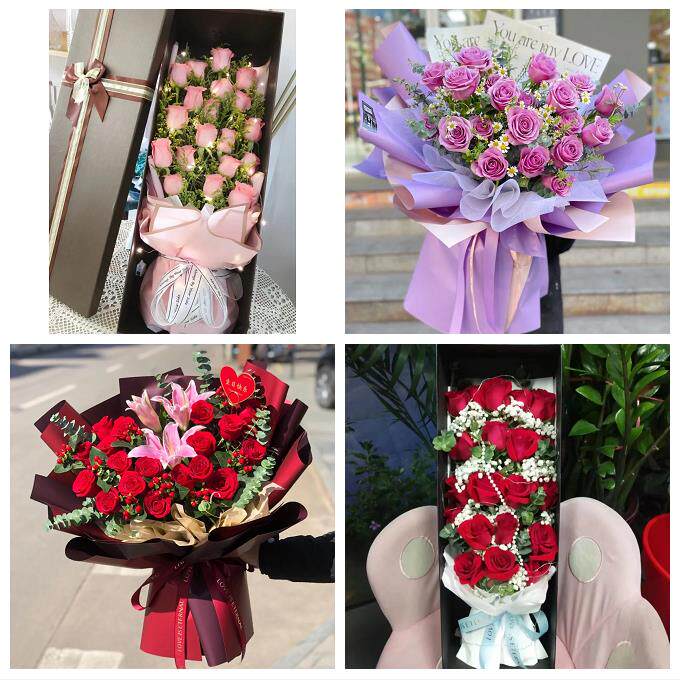 东莞市厚街沙田道滘镇洪梅镇同城鲜花店情人节玫瑰花束礼盒送女友