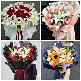 桂林市秀峰叠彩区象山七星区同城鲜花店玫瑰百合花束送老婆女朋友