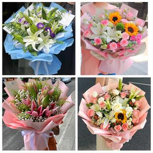 送镇江市丹阳市扬中市句容市同城鲜花店玫瑰百合花束送老婆女朋友