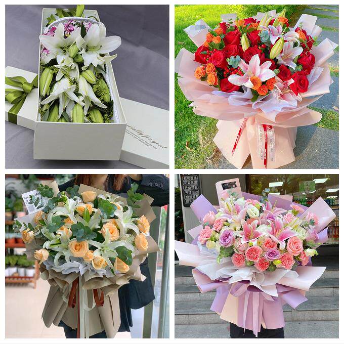 枣庄市台儿庄区山亭区滕州市同城鲜花店送闺蜜女朋友百合玫瑰花束