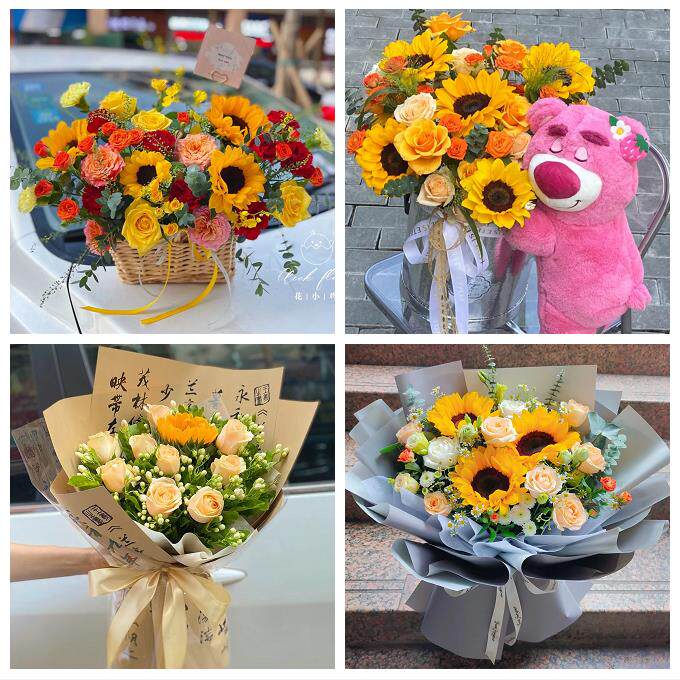 天津市宝坻区海滨宝平钰华街道同城鲜花店学生高考向日葵玫瑰花束