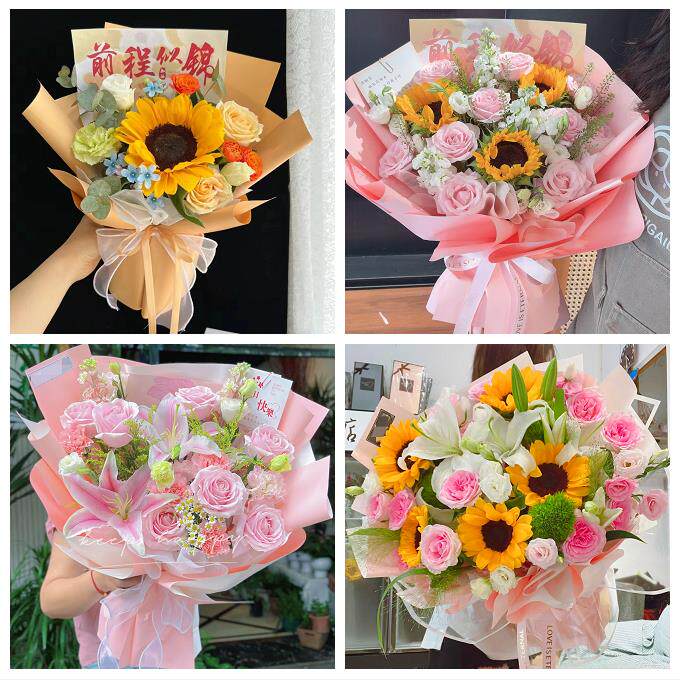 向日葵玫瑰混搭花束送朋友送内江市市中区东兴区威远县同城鲜花店