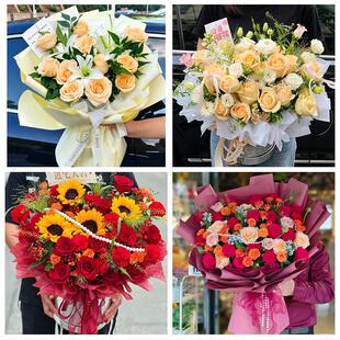送广安市广安区前锋区岳池县同城鲜花店送男士朋友向日葵玫瑰花束