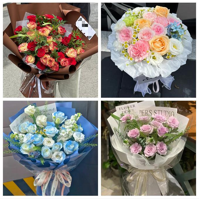 上海市浦东新区浦兴路东明路同城鲜花店送卡布碎冰蓝玫瑰生日花束