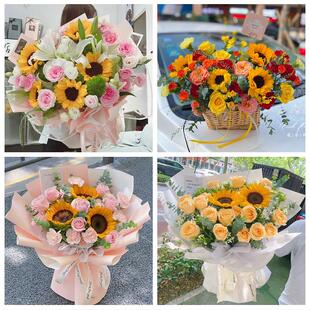 四川成都市蒲江县新津县简阳市同城鲜花店学生高考向日葵玫瑰花束