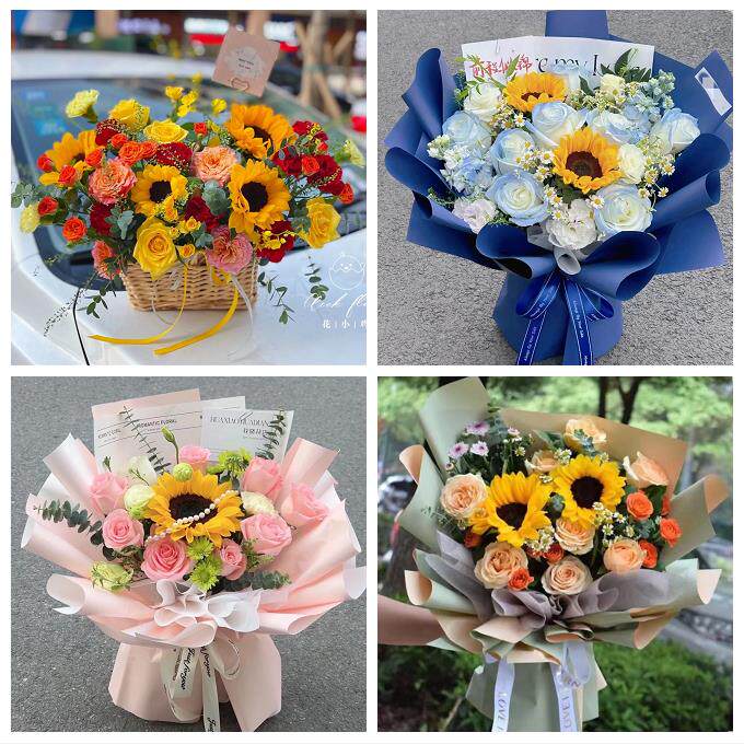 天津宝坻区方家庄林亭口八门城同城鲜花店学生高考向日葵玫瑰花束