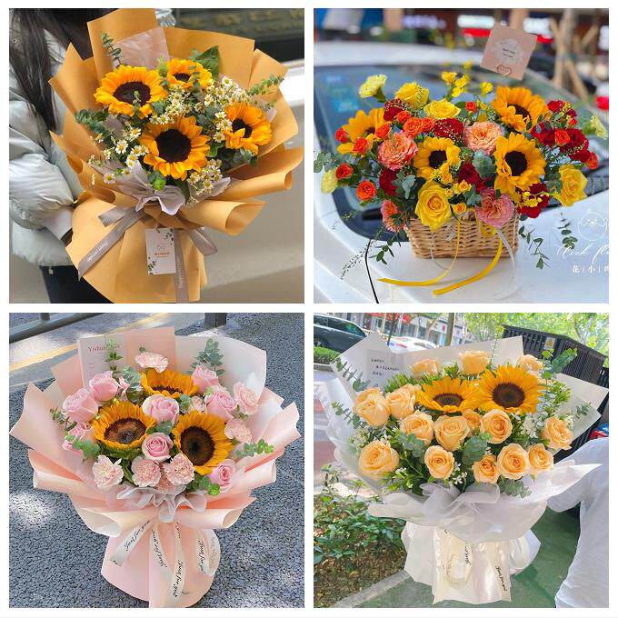 河南郑州市中原区二七区管城区同城鲜花店学生高考向日葵玫瑰花束