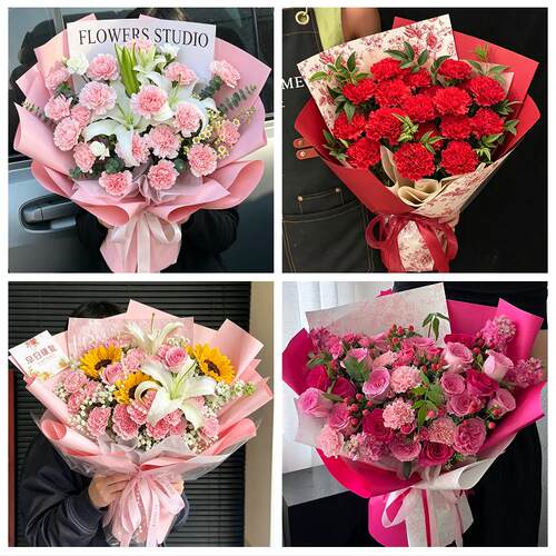 深圳宝安区福永福海沙井新桥同城鲜花店配送母亲节康乃馨百合花束