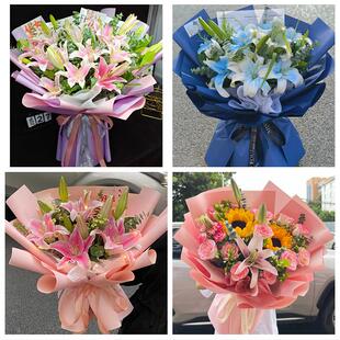 上海长宁区华阳路江苏路新华路同城鲜花店送玫瑰百合花束老婆生日